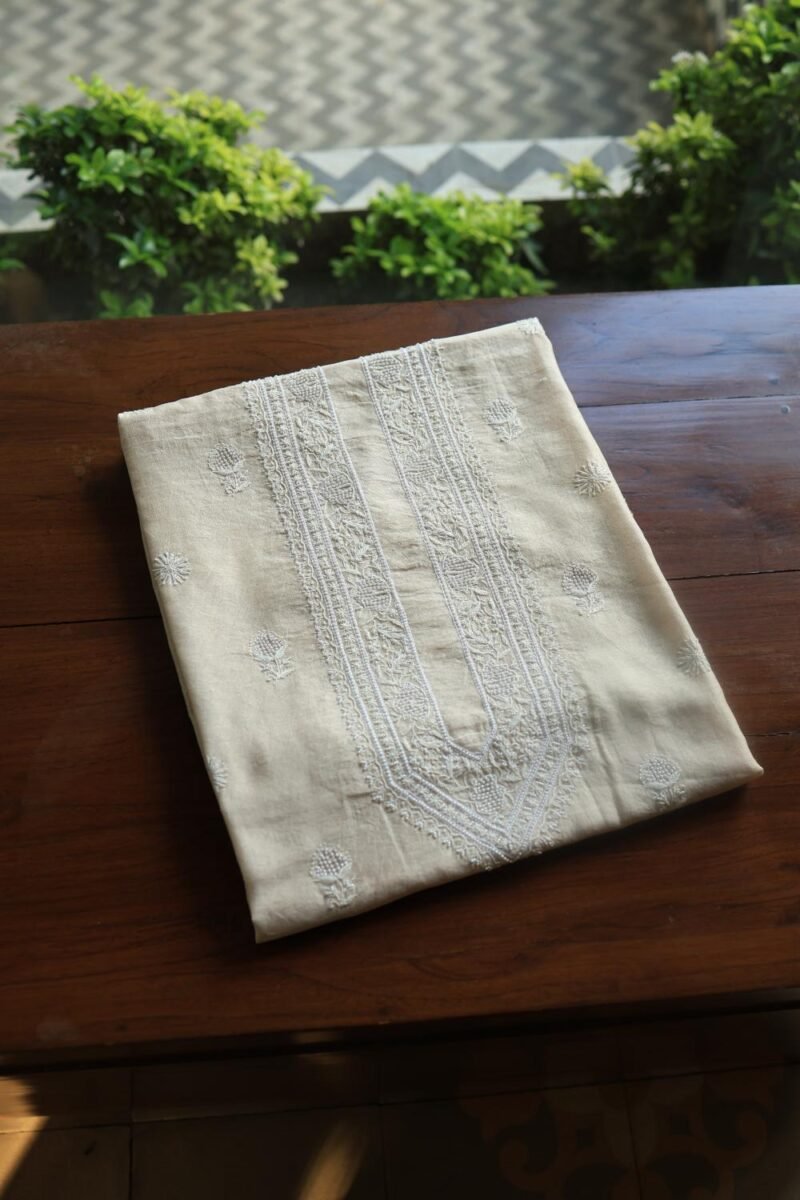 Tissue Silk Pearl Chikankari Unisex Unstitched Kurta Fabrics
