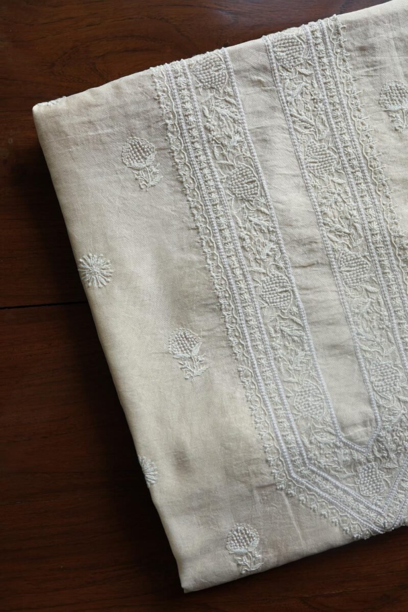 Tissue Silk Pearl Chikankari Unisex Unstitched Kurta Fabrics