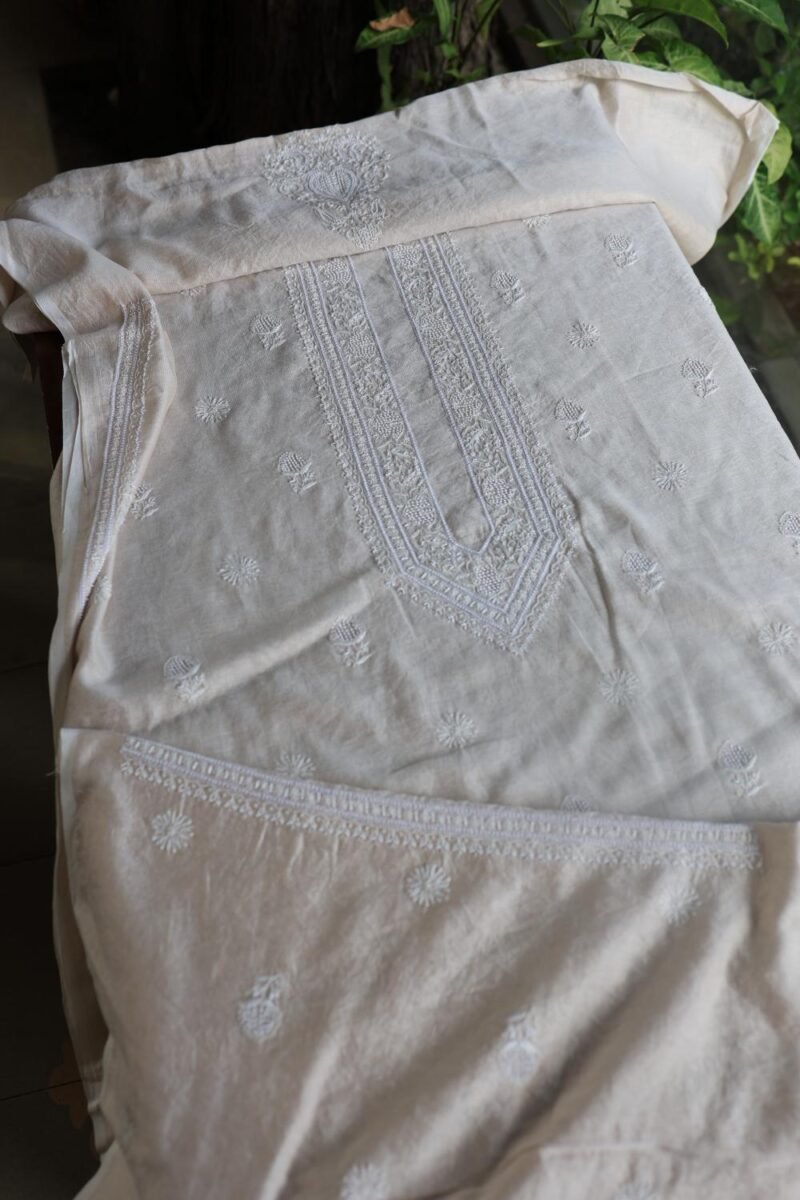 Tissue Silk Pearl Chikankari Unisex Unstitched Kurta Fabrics