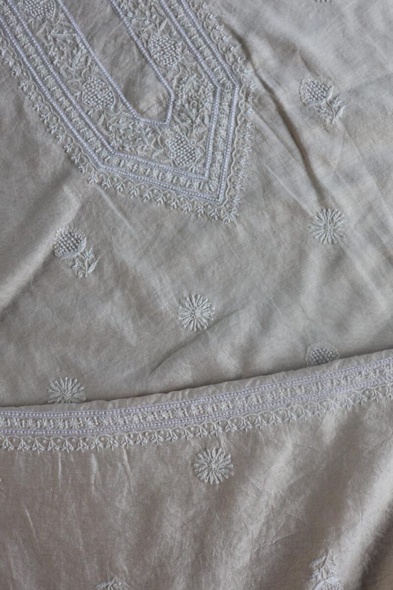 Tissue Silk Pearl Chikankari Unisex Unstitched Kurta Fabrics
