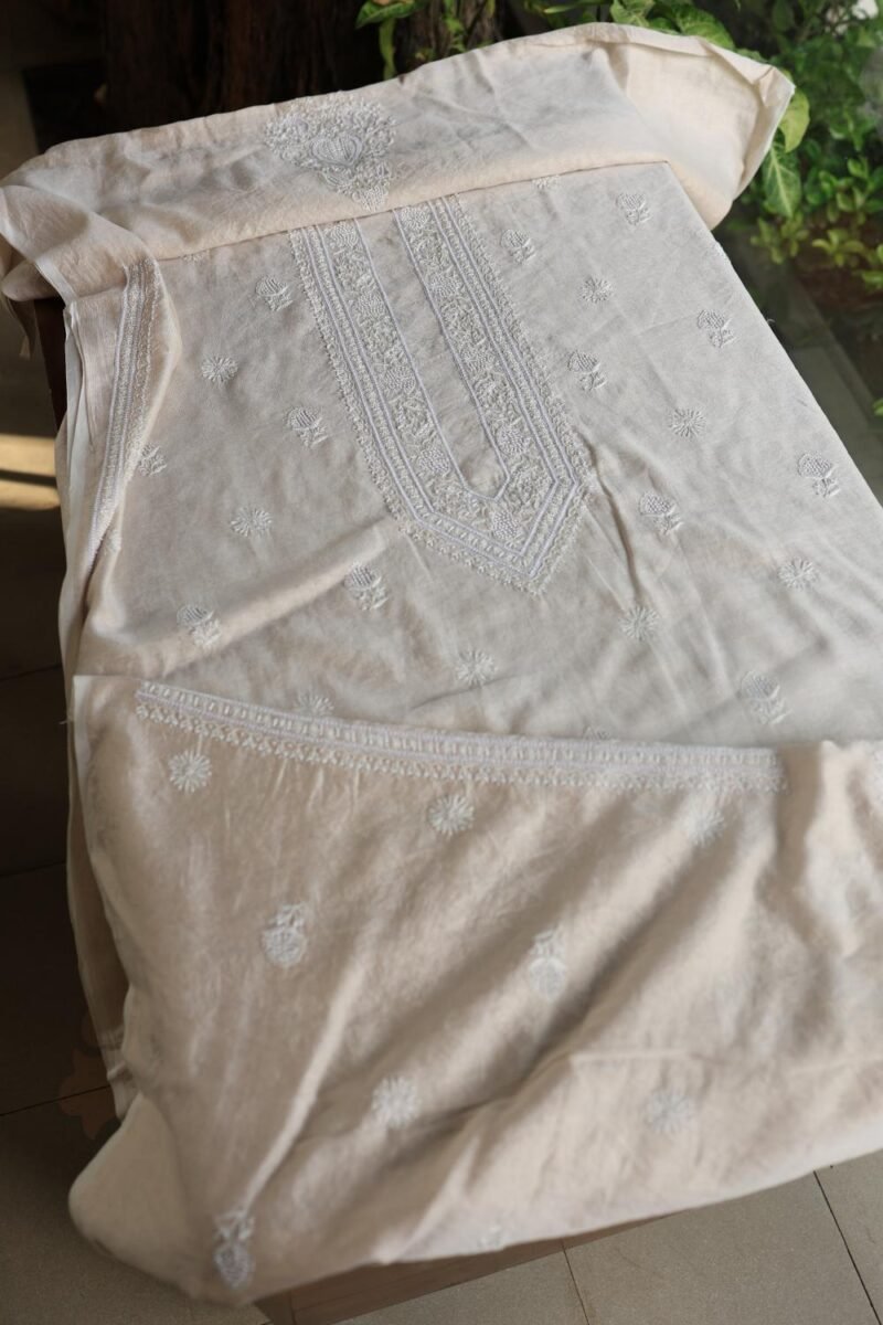 Tissue Silk Pearl Chikankari Unisex Unstitched Kurta Fabrics
