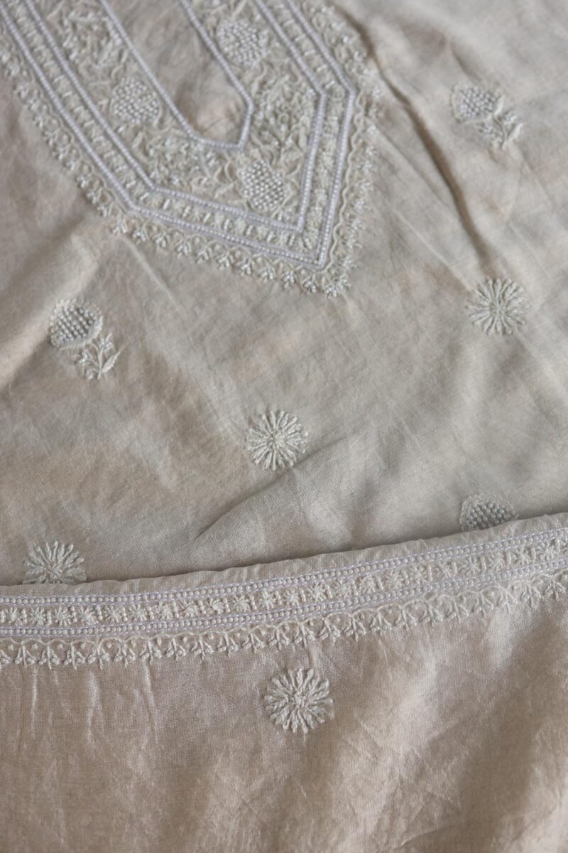 Tissue Silk Pearl Chikankari Unisex Unstitched Kurta Fabrics