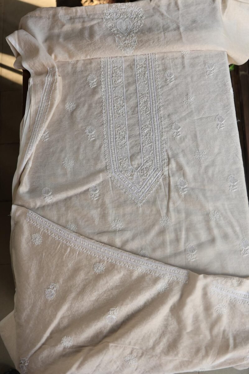 Tissue Silk Pearl Chikankari Unisex Unstitched Kurta Fabrics