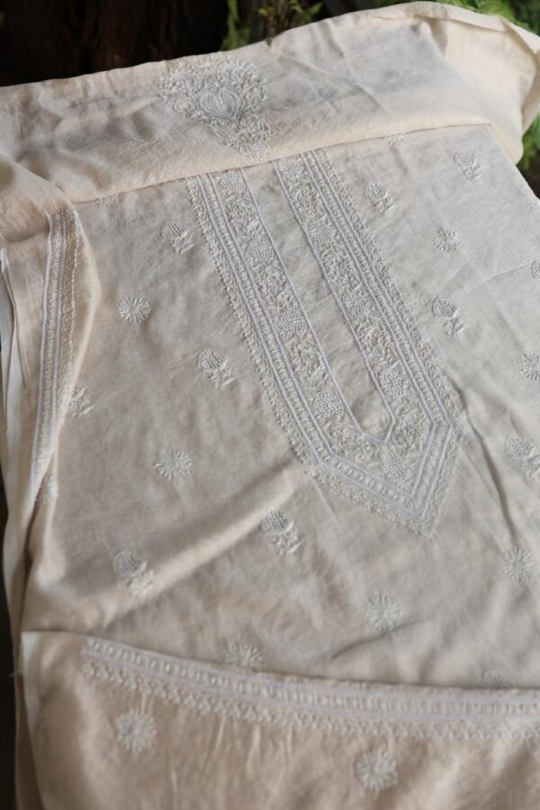 Tissue Silk Pearl Chikankari Unisex Unstitched Kurta Fabrics - Image 6