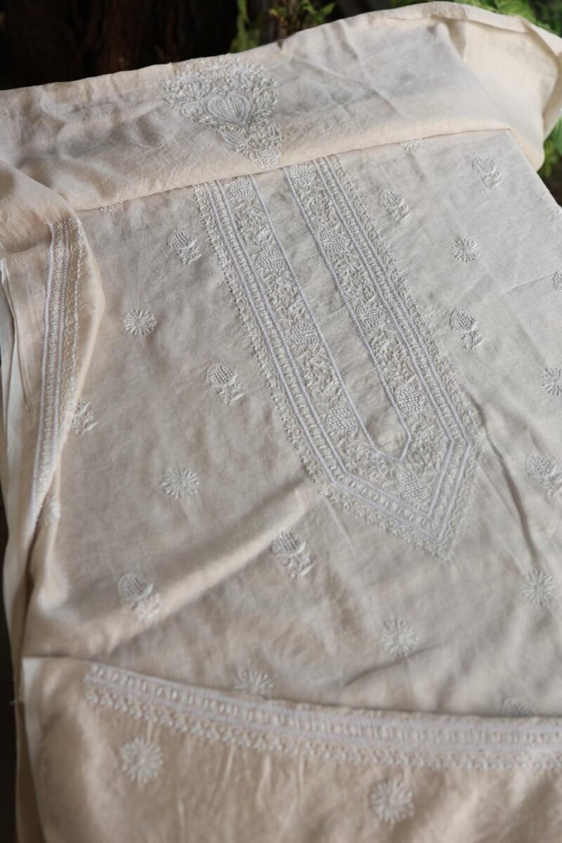 Tissue Silk Pearl Chikankari Unisex Unstitched Kurta Fabrics