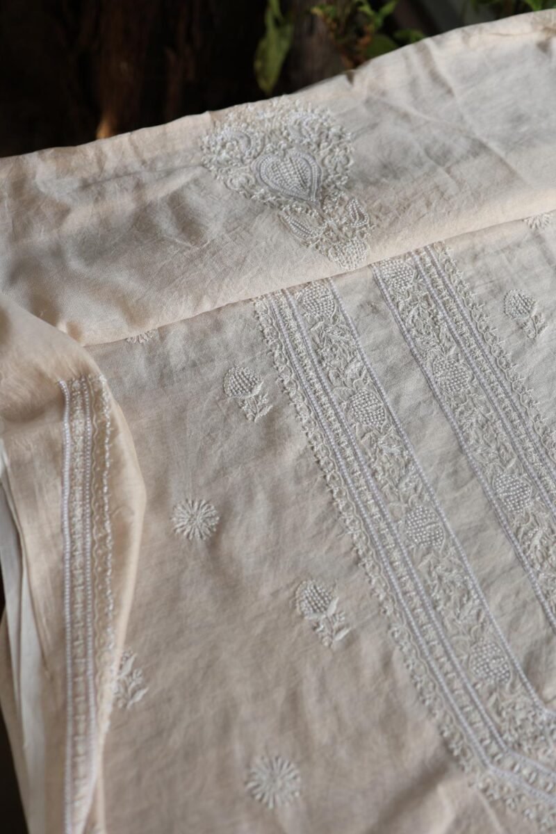 Tissue Silk Pearl Chikankari Unisex Unstitched Kurta Fabrics