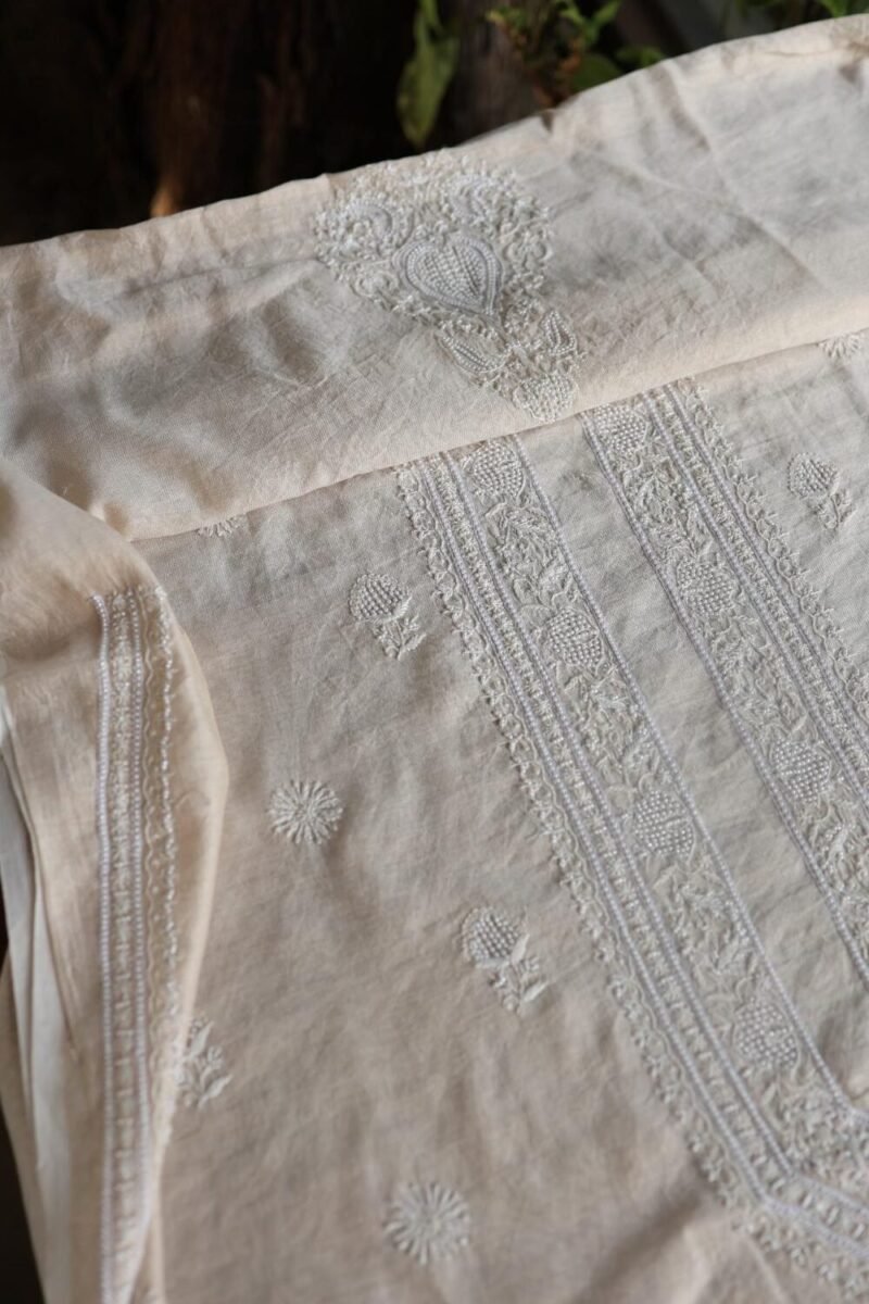 Tissue Silk Pearl Chikankari Unisex Unstitched Kurta Fabrics
