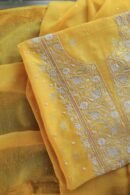 Yellow Banarasi Zari Chanderi Unstitched Chikankari Fabrics