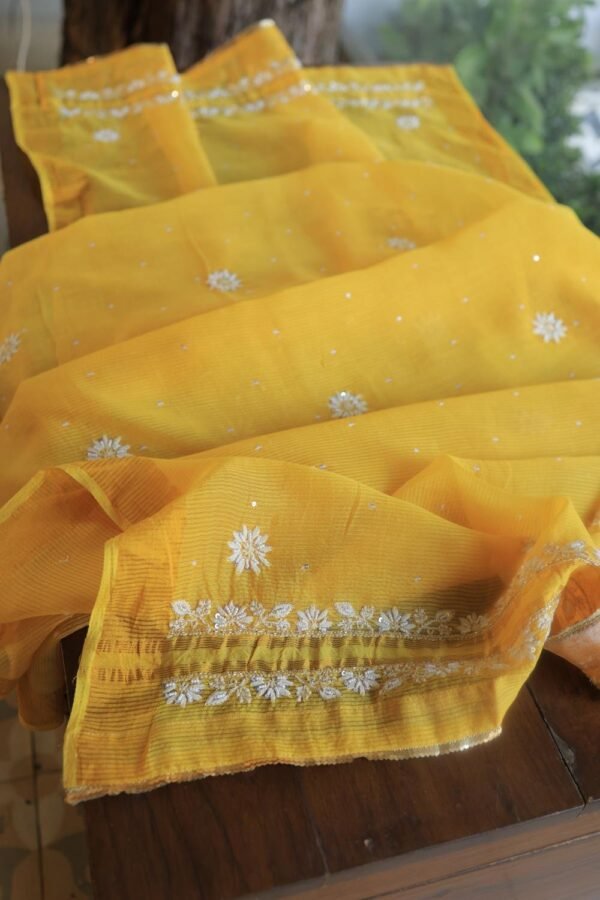 Yellow Banarasi Zari Chanderi Unstitched Chikankari Fabrics - Image 13