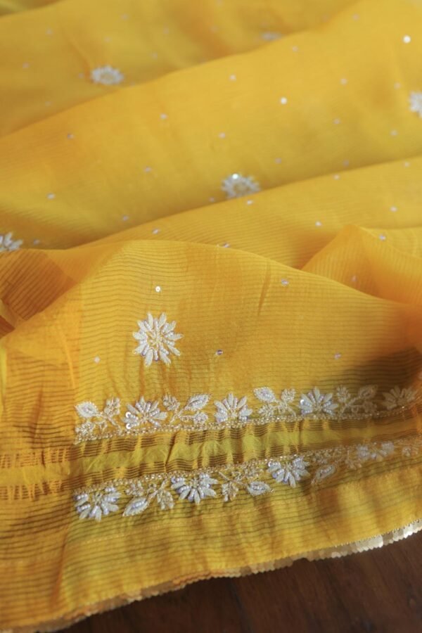 Yellow Banarasi Zari Chanderi Unstitched Chikankari Fabrics - Image 14
