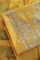 Yellow Banarasi Zari Chanderi Unstitched Chikankari Fabrics