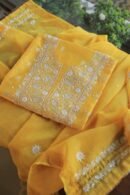 Yellow Banarasi Zari Chanderi Unstitched Chikankari Fabrics