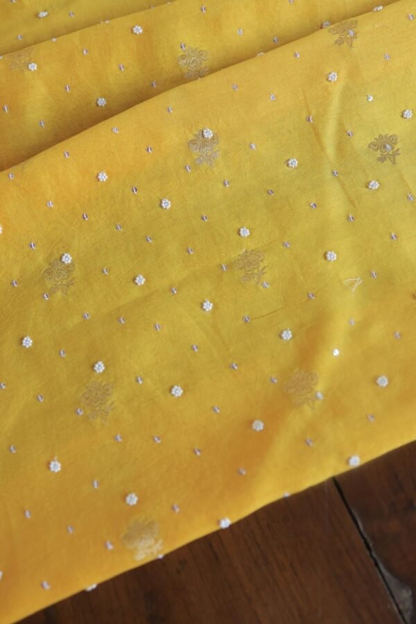 Yellow Banarasi Zari Chanderi Unstitched Chikankari Fabrics - Image 8