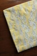 Yellow Cotton Chikankari Unstitched Kurta Fabrics