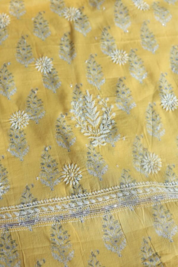 Yellow Cotton Chikankari Unstitched Kurta Fabrics - Image 6