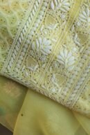 Yellow Noor Organza Silk Chikankari With Mukaish Kamdani Fabric