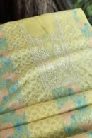Yellow Noor Organza Silk Chikankari With Mukaish Kamdani Fabric