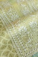 Yellow Noor Organza Silk Chikankari With Mukaish Kamdani Fabric