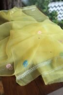Yellow Noor Organza Silk Chikankari With Mukaish Kamdani Fabric
