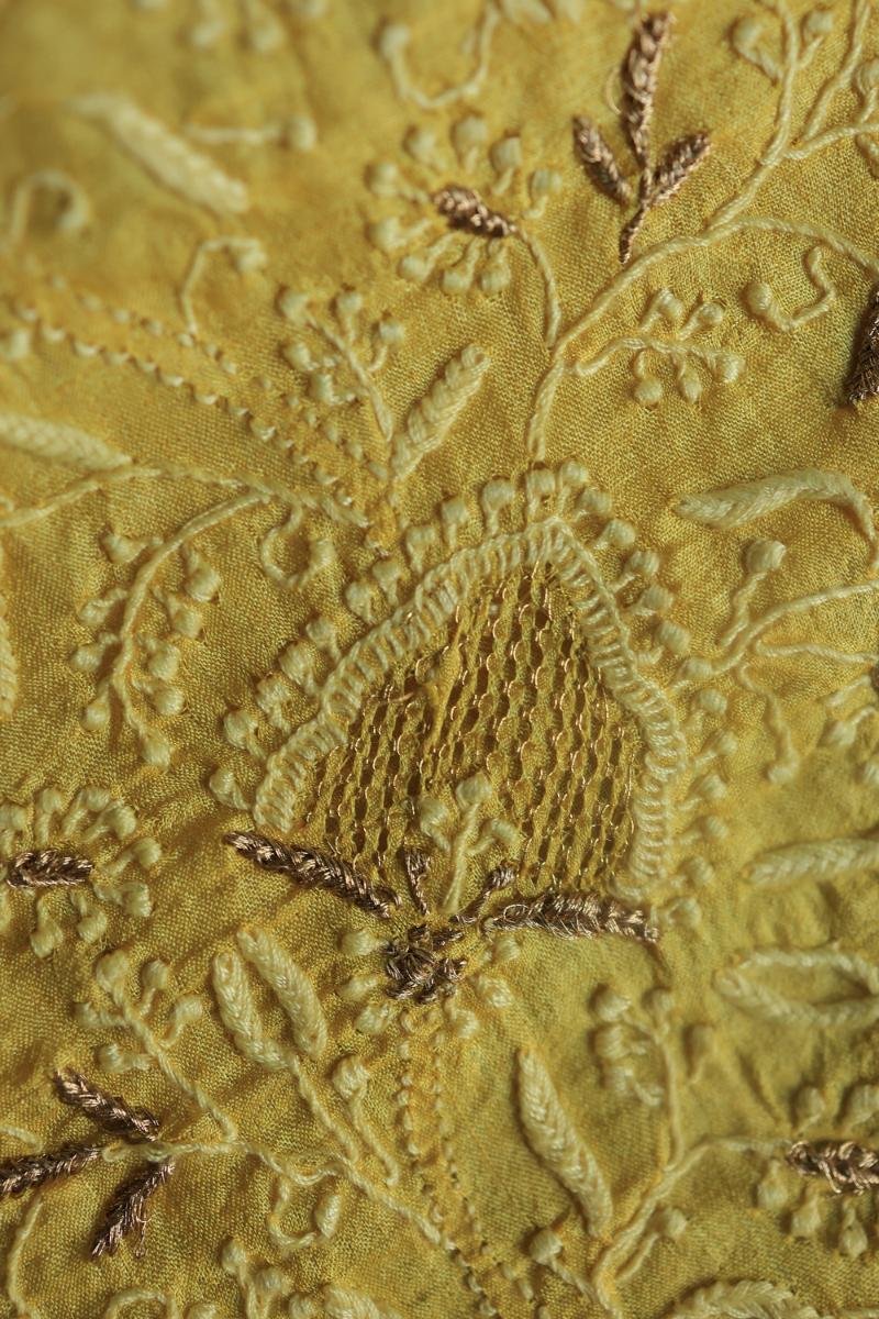 Yellow Paper Tussar Resham Chikankari Unstitched Kurta Dupatta Set