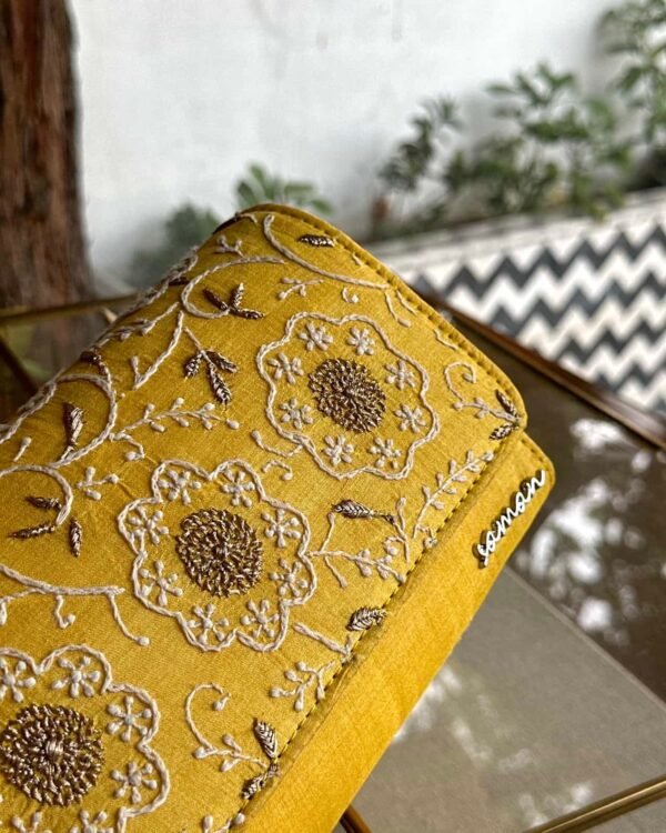 Yellow Shade Chikankari Sling Clutch Bag - Image 5
