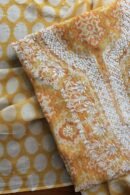 Yellow & White Soft Cotton Printed Unstitched Kurta Dupatta Set with Chikankari & Sequin Work