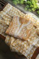 Yellow & White Soft Cotton Printed Unstitched Kurta Dupatta Set with Chikankari & Sequin Work