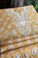 Yellow & White Soft Cotton Printed Unstitched Kurta Dupatta Set with Chikankari & Sequin Work