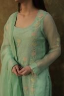 Sea Green Noor Organza Silk Zardosi Work Fine Resham Chikankari Kurta Set
