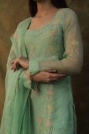 Sea Green Noor Organza Silk Zardosi Work Fine Resham Chikankari Kurta Set
