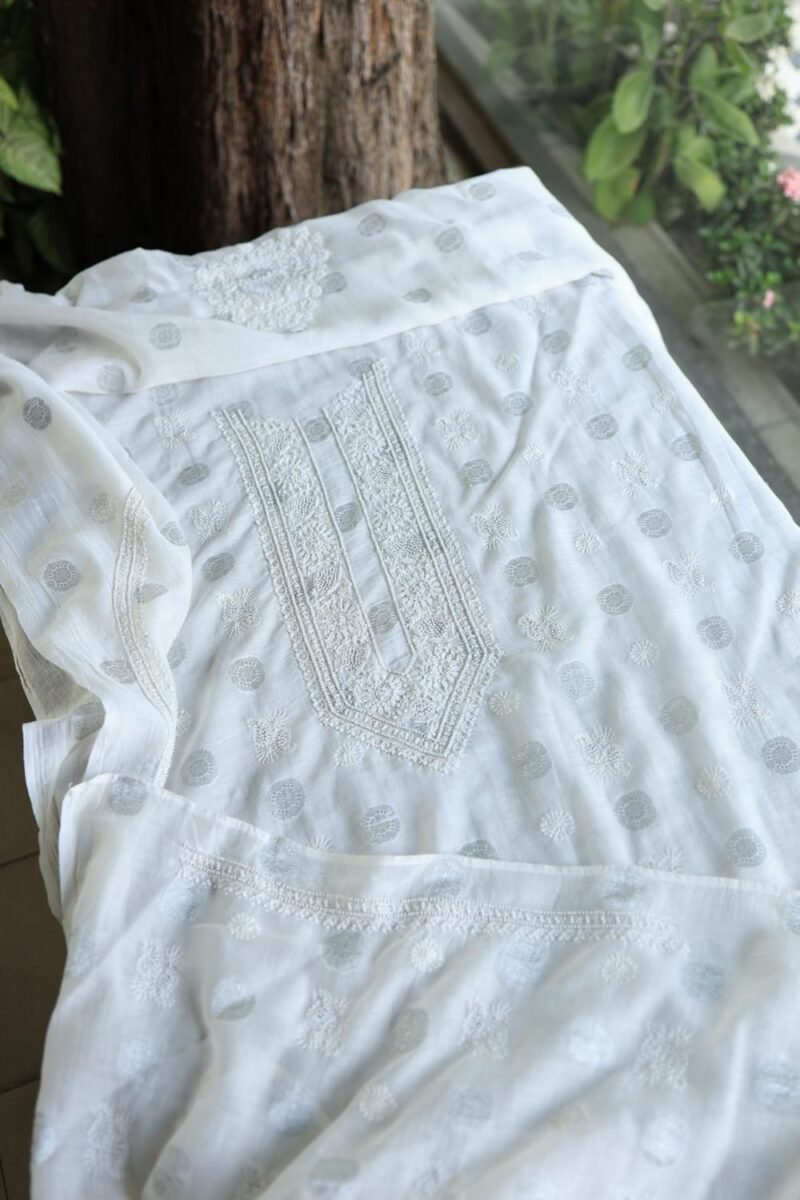 Zari Chanderi Unisex Chikankari Unstitched Men's Kurta Fabric