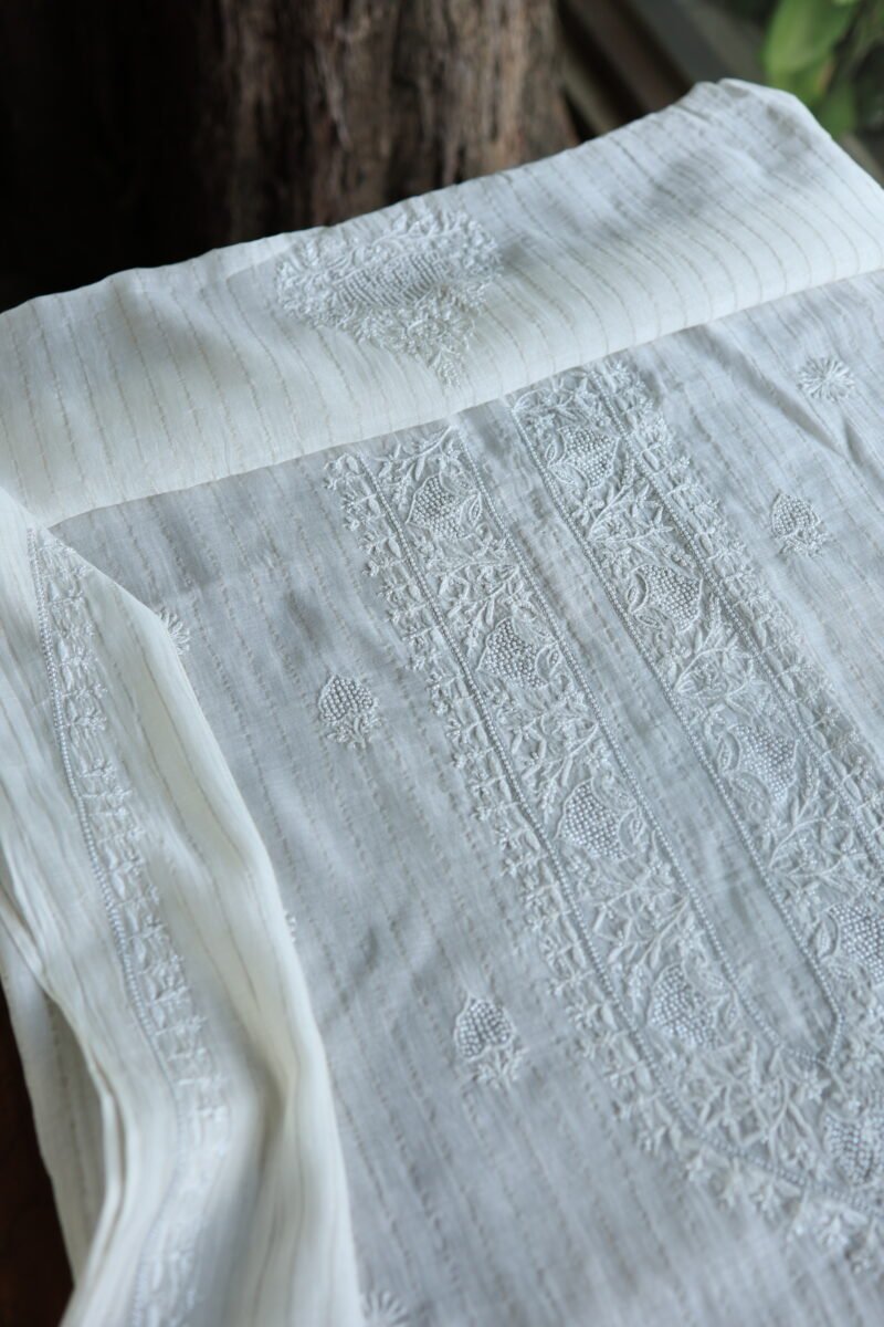 Zari Chanderi Unisex Chikankari Unstitched Men's Kurta Fabric