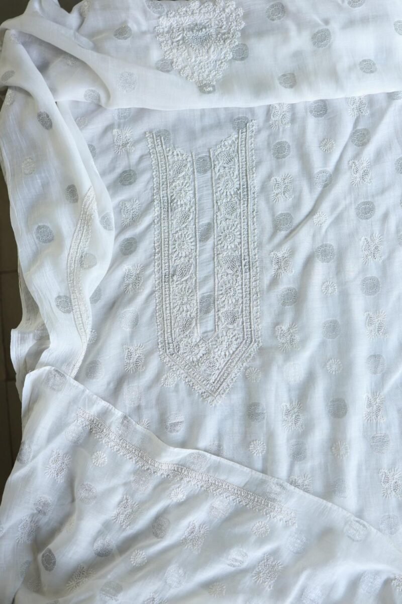 Zari Chanderi Unisex Chikankari Unstitched Men's Kurta Fabric
