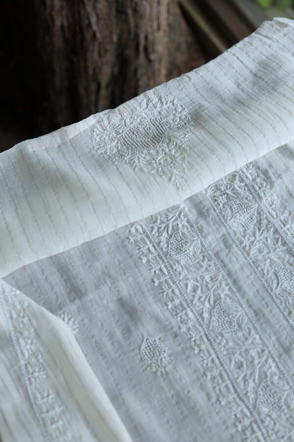 Zari Chanderi Unisex Chikankari Unstitched Men's Kurta Fabric - Image 3