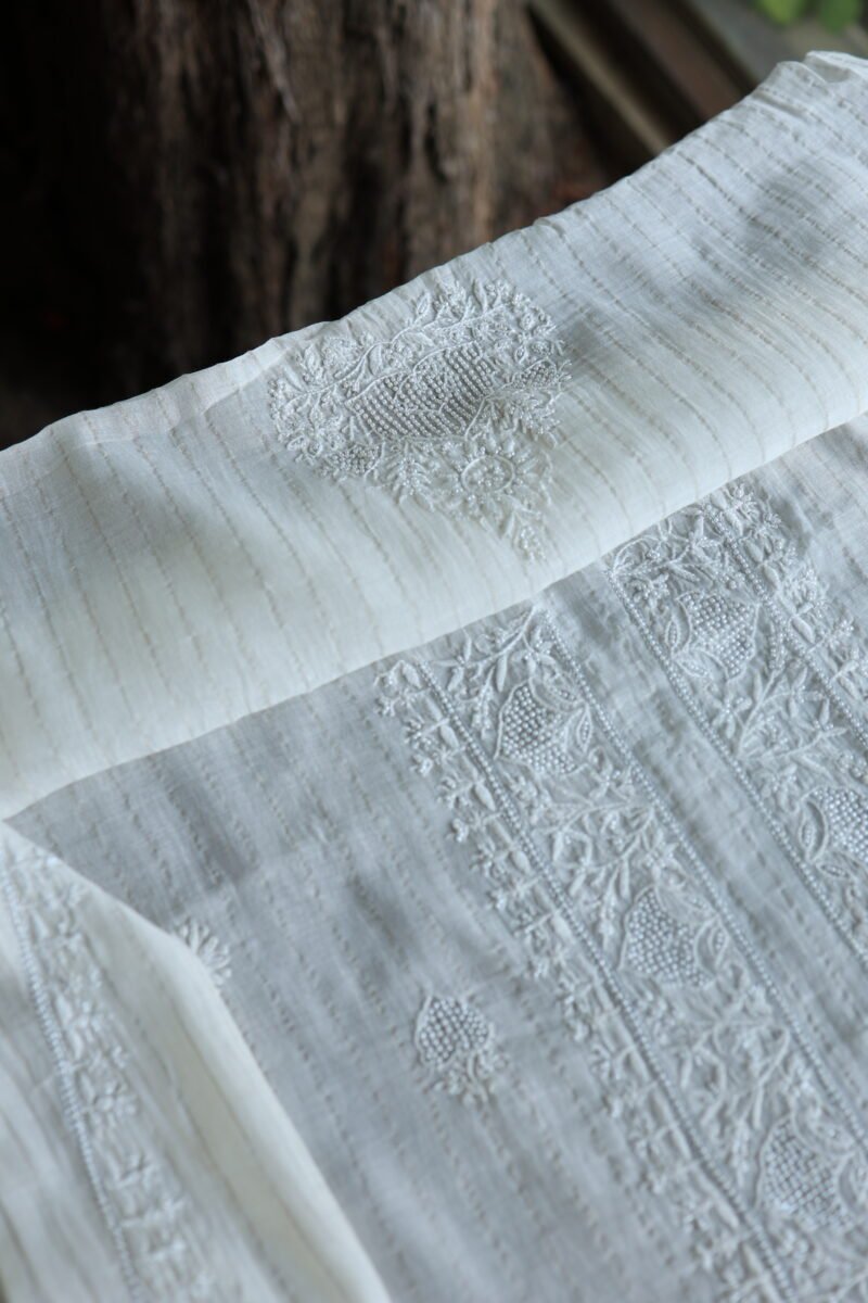Zari Chanderi Unisex Chikankari Unstitched Men's Kurta Fabric