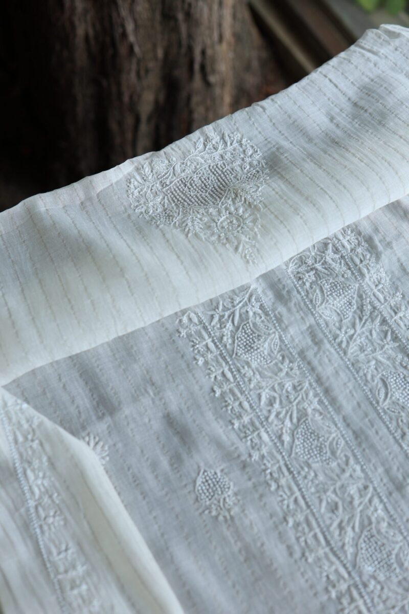 Zari Chanderi Unisex Chikankari Unstitched Men's Kurta Fabric