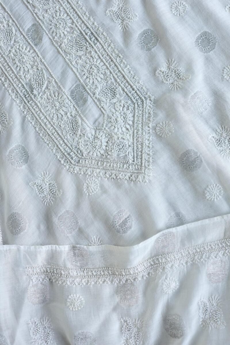 Zari Chanderi Unisex Chikankari Unstitched Men's Kurta Fabric