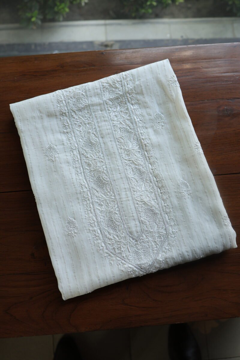 Zari Chanderi Unisex Chikankari Unstitched Men's Kurta Fabric