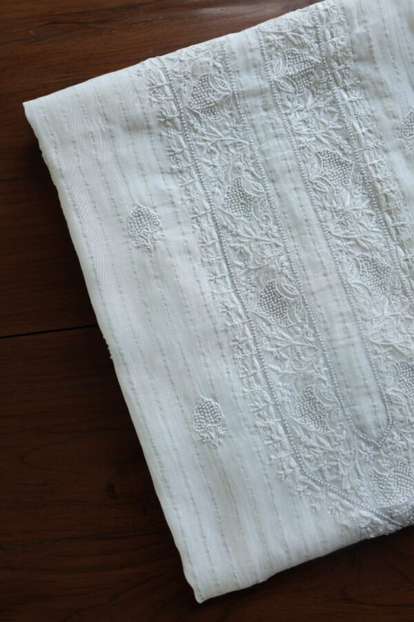Zari Chanderi Unisex Chikankari Unstitched Men's Kurta Fabric - Image 5