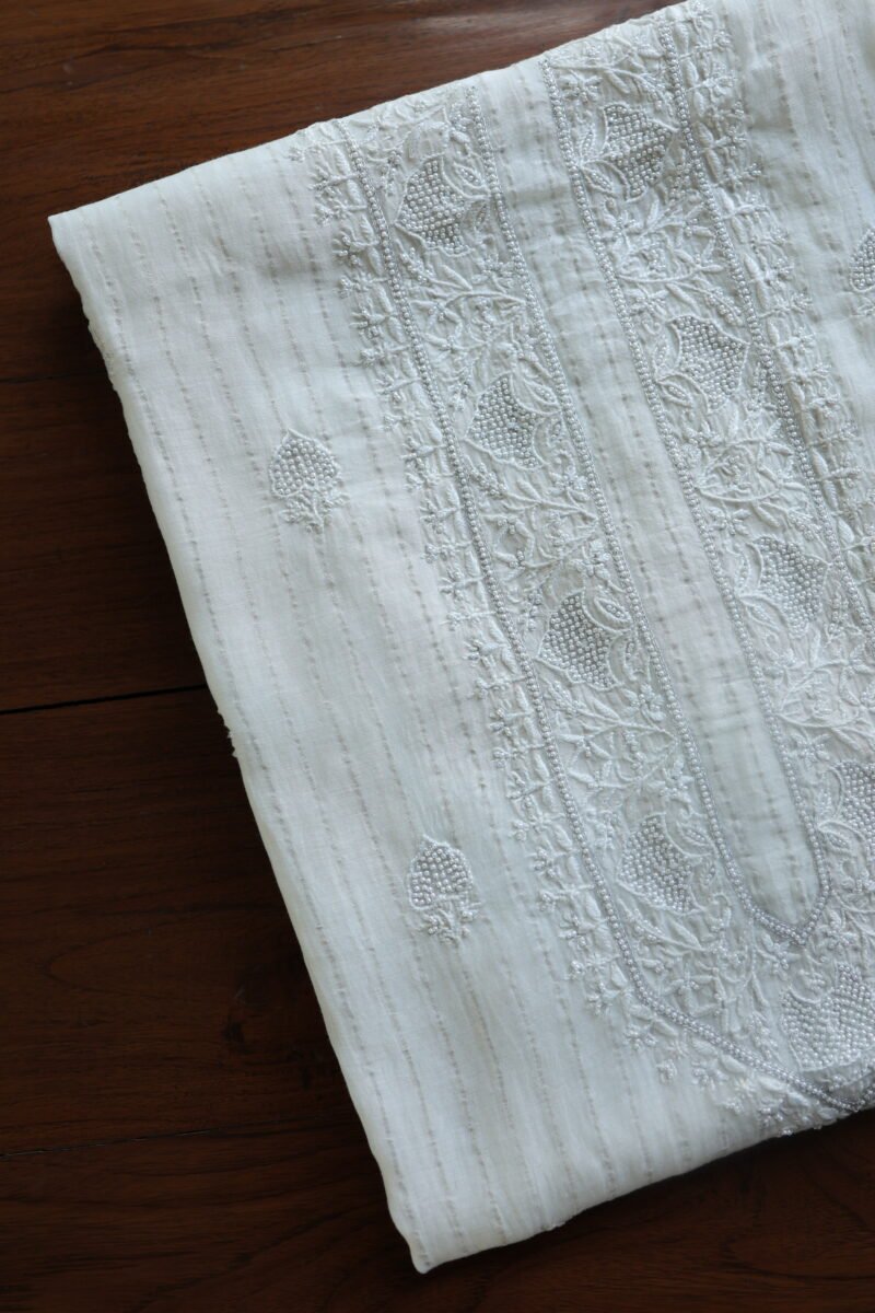 Zari Chanderi Unisex Chikankari Unstitched Men's Kurta Fabric