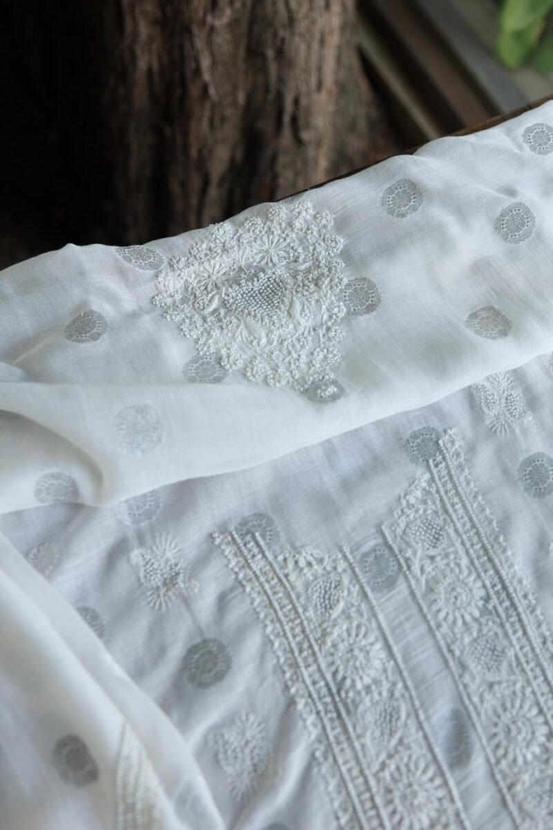 Zari Chanderi Unisex Chikankari Unstitched Men's Kurta Fabric