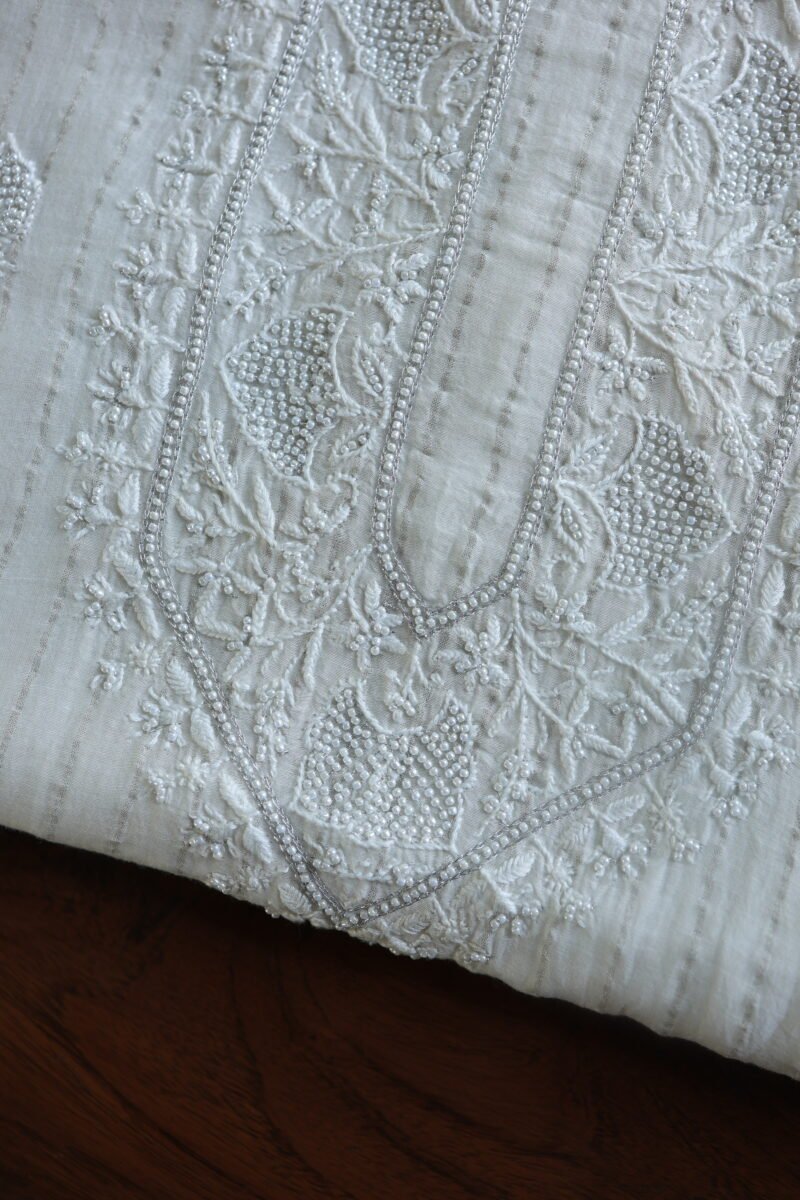 Zari Chanderi Unisex Chikankari Unstitched Men's Kurta Fabric