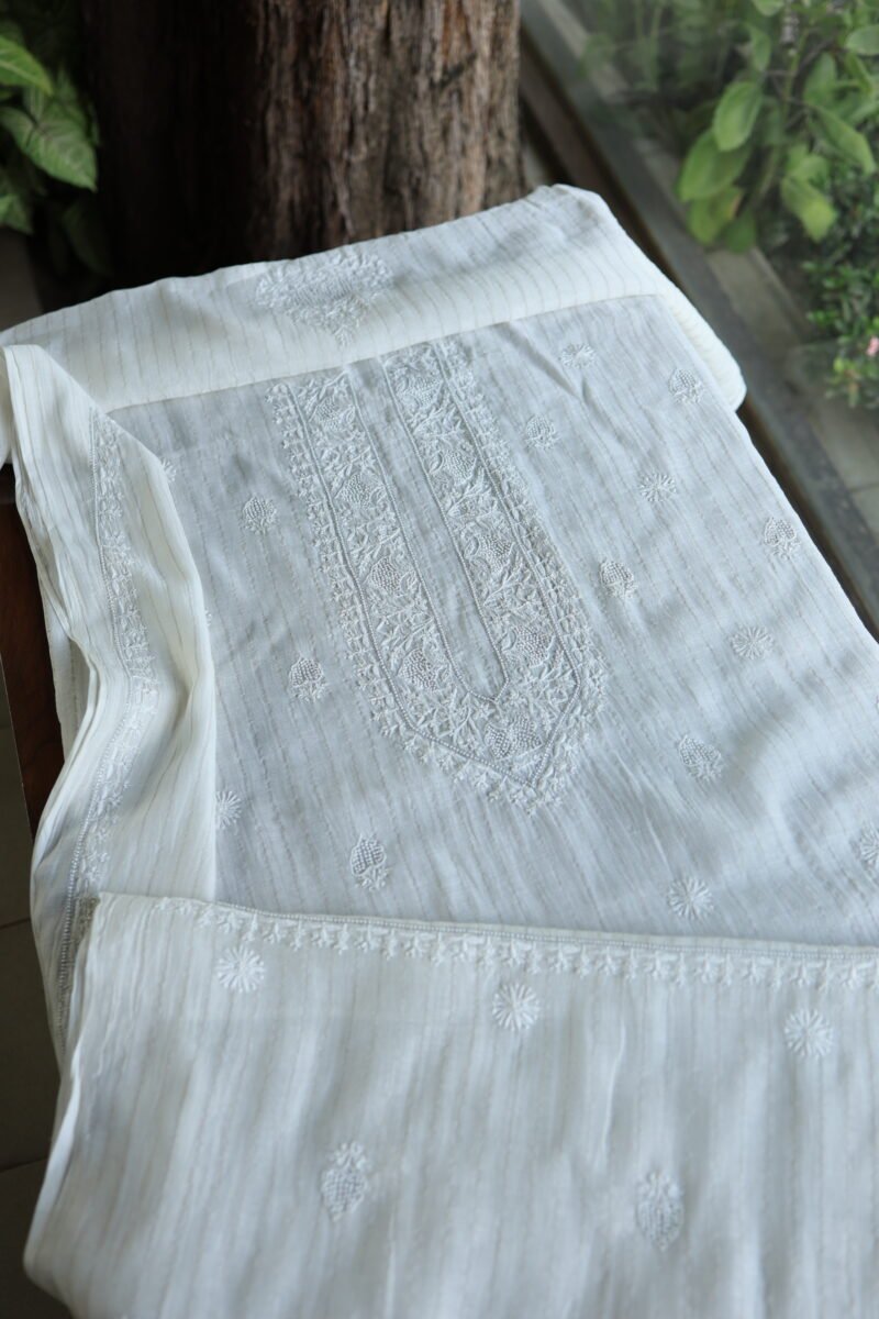 Zari Chanderi Unisex Chikankari Unstitched Men's Kurta Fabric