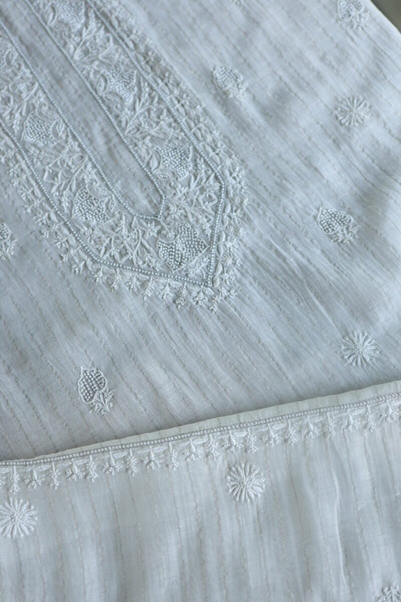Zari Chanderi Unisex Chikankari Unstitched Men's Kurta Fabric