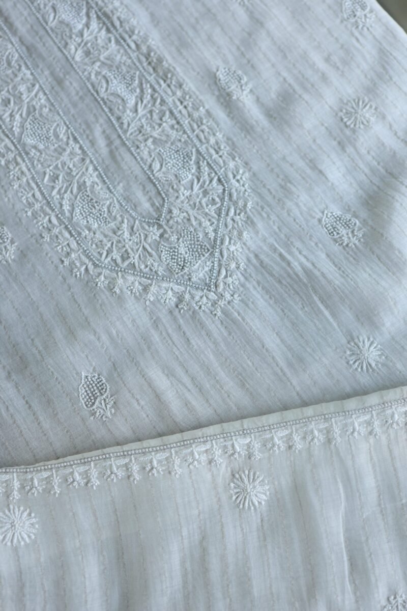 Zari Chanderi Unisex Chikankari Unstitched Men's Kurta Fabric