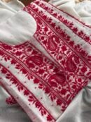 White & Red Mal Chanderi Silk Chikankari With Sequins Unstitched Kurta Dupatta Set