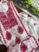 White & Red Mal Chanderi Silk Chikankari With Sequins Unstitched Kurta Dupatta Set