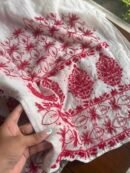 White & Red Mal Chanderi Silk Chikankari With Sequins Unstitched Kurta Dupatta Set