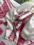White & Red Mal Chanderi Silk Chikankari With Sequins Unstitched Kurta Dupatta Set