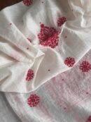 White & Red Mal Chanderi Silk Chikankari With Sequins Unstitched Kurta Dupatta Set